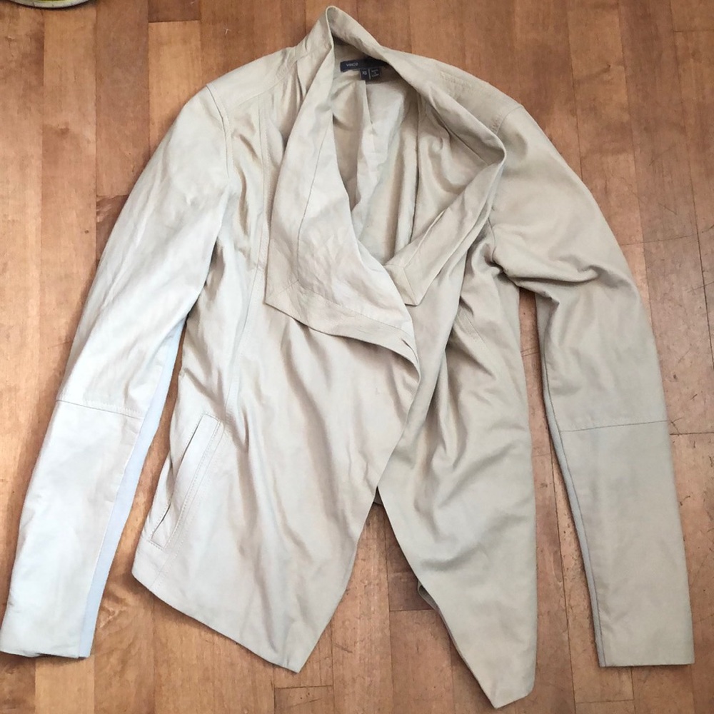 Vince Open Front Draped Collar Leather Jacket
